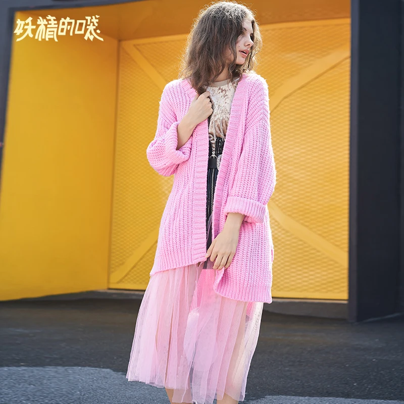 ELFSACK осенний Новый женский свитер с v-образным вырезом длинный Повседневный