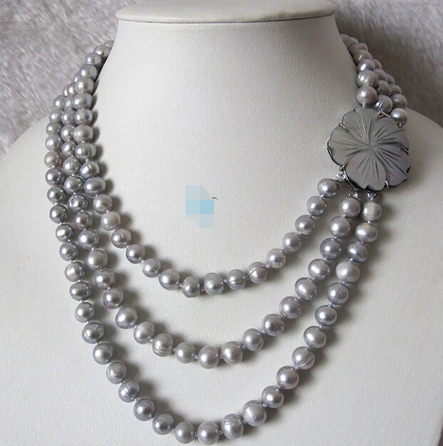 0001231 7-8mm 3Row Silver Gray Freshwater Pearl Necklace Shell Clasp Jewelry AAA
0001231 7-8mm 3Row Silver Gray Freshwater Pearl Necklace Shell Clasp Jewelry AAA