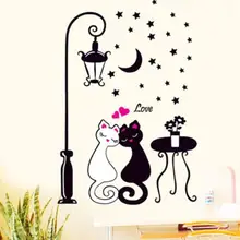 Quente decoração da casa sala de estar quarto adesivos parede amantes gato rua luzes papel preto & branco gato adesivo aug10(China)