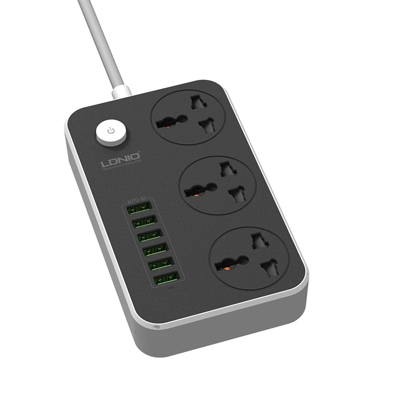 LDNIO SC3604 3 розетки Combo 6USB настольная зарядка розетка 10А Номинальный ток с 2 м Шнур