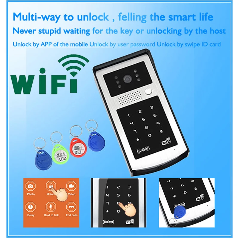 Android ISO App WIFI Video Door Phone RFID & Code Keypad Doorbell Electric Lock System Apply to Families/floors/villas/apartment |