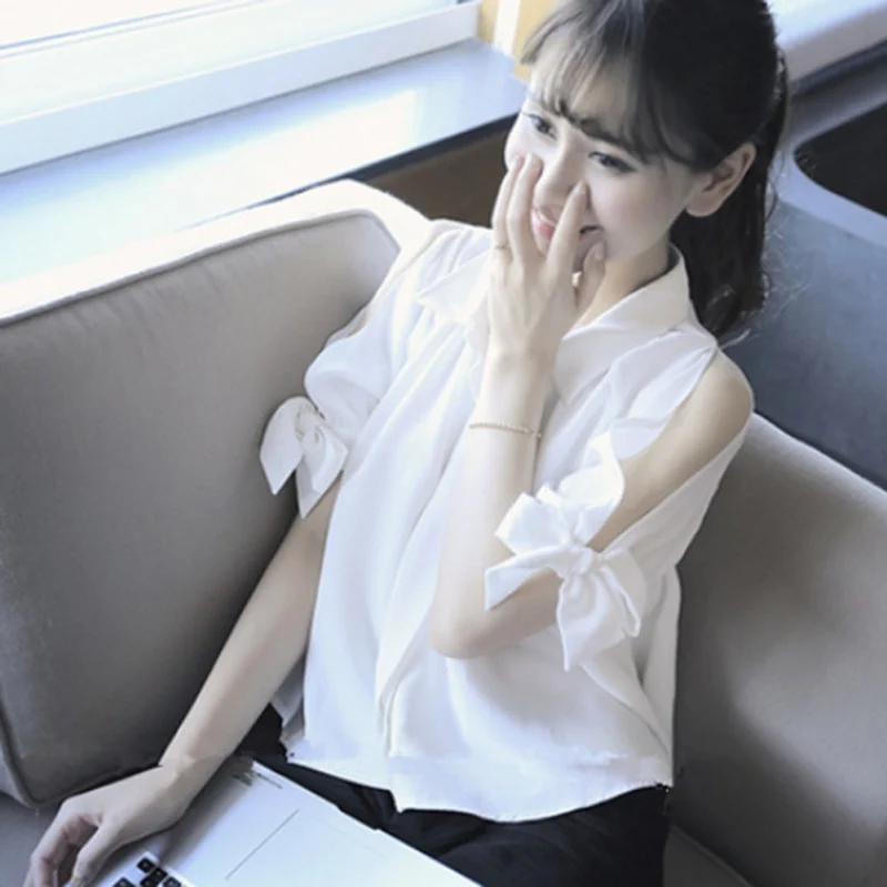 women white blouse Short Sleeve Bow Split Shoulder Plain Elegant Lady Solid Shirts Tops Women Streetwear Office Work OL Style
women white blouse Short Sleeve Bow Split Shoulder Plain Elegant Lady Solid Shirts Tops Women Streetwear Office Work OL Style