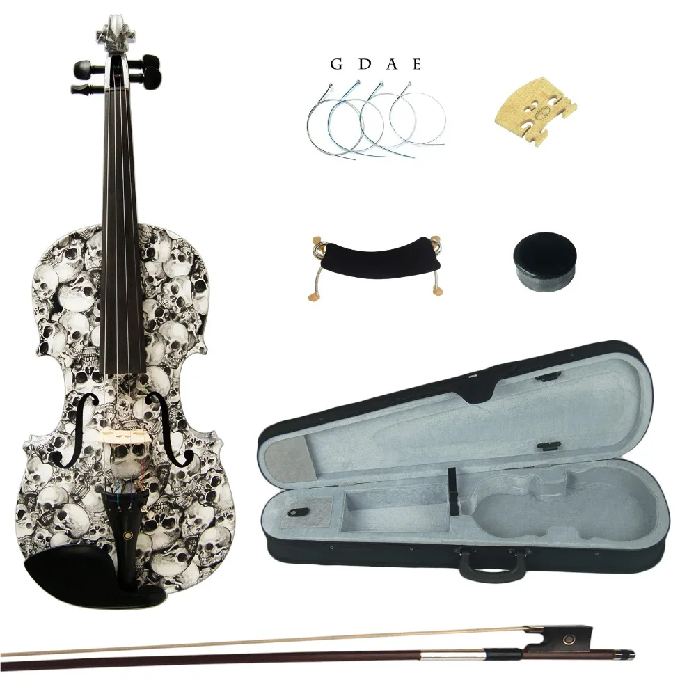 Kinglos 4/4 Full Size Black White Skull Solid Wood Student Violin Kit with Ebony Fittings Multi Colors Skull Painted
Kinglos 4/4 Full Size Black White Skull Solid Wood Student Violin Kit with Ebony Fittings Multi Colors Skull Painted