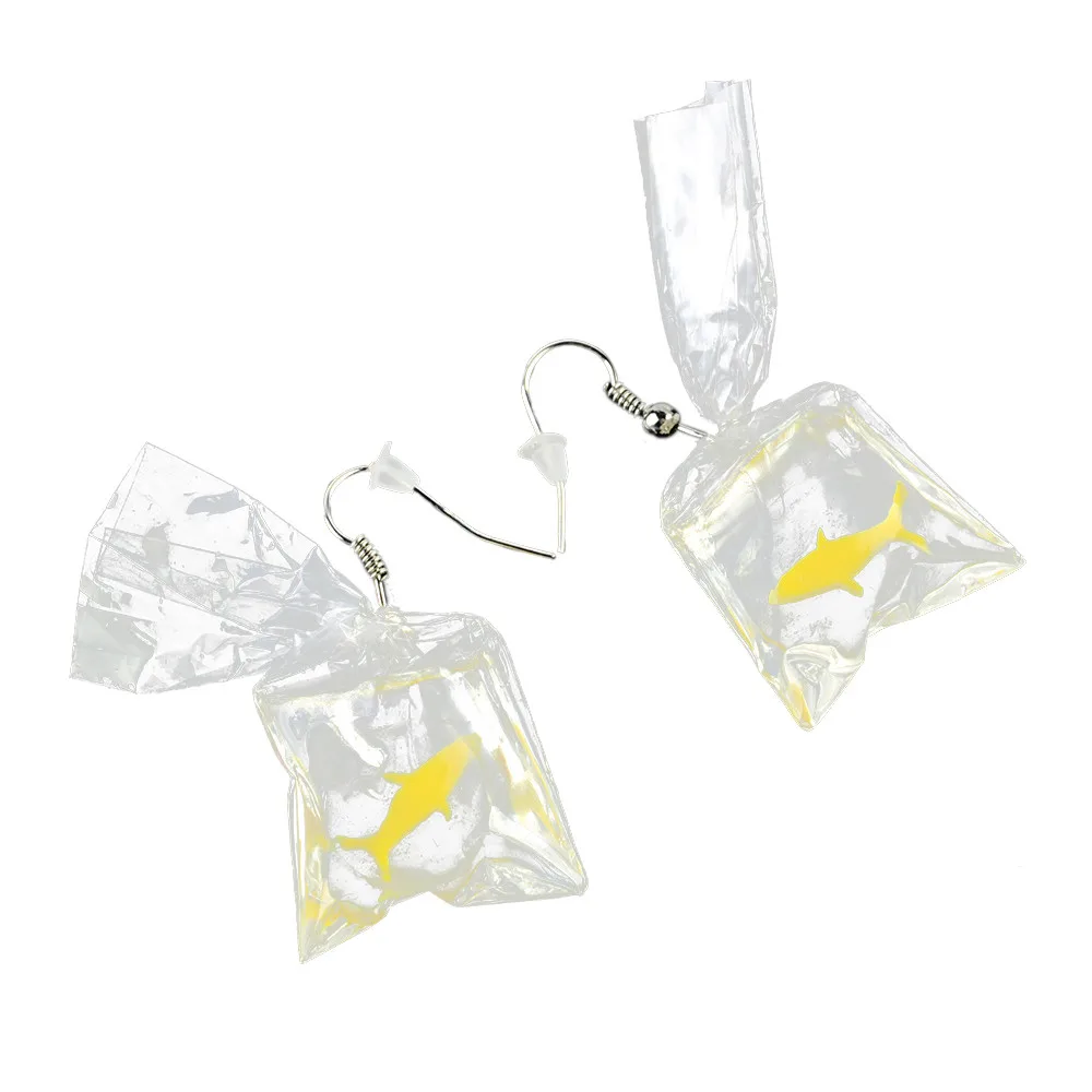 Bestnow Earrings Female 2019 Funny Cartoons Goldfish Water Bags Shape Earring Charm Resin Earrings z0322