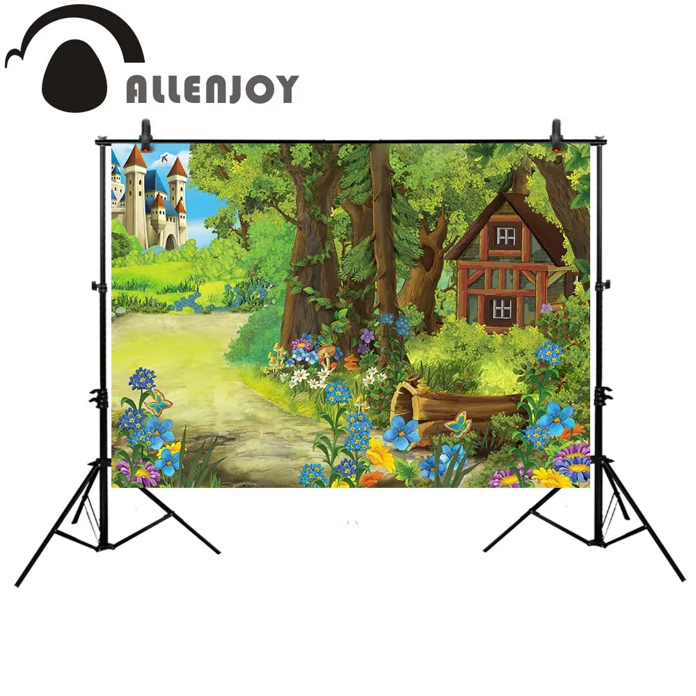 

Allenjoy photography backdrop forest wood house castle butterfly flower wonderland background photocall studio decor printed