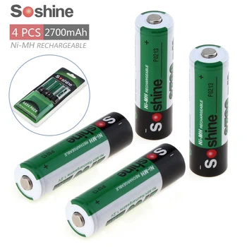 

4pcs/lot Soshine 2700mAh 1.2V AA Battery NiMH Ni-MH Rechargeable Battery for LED Flashlight + Portable Battery Case Storage Box