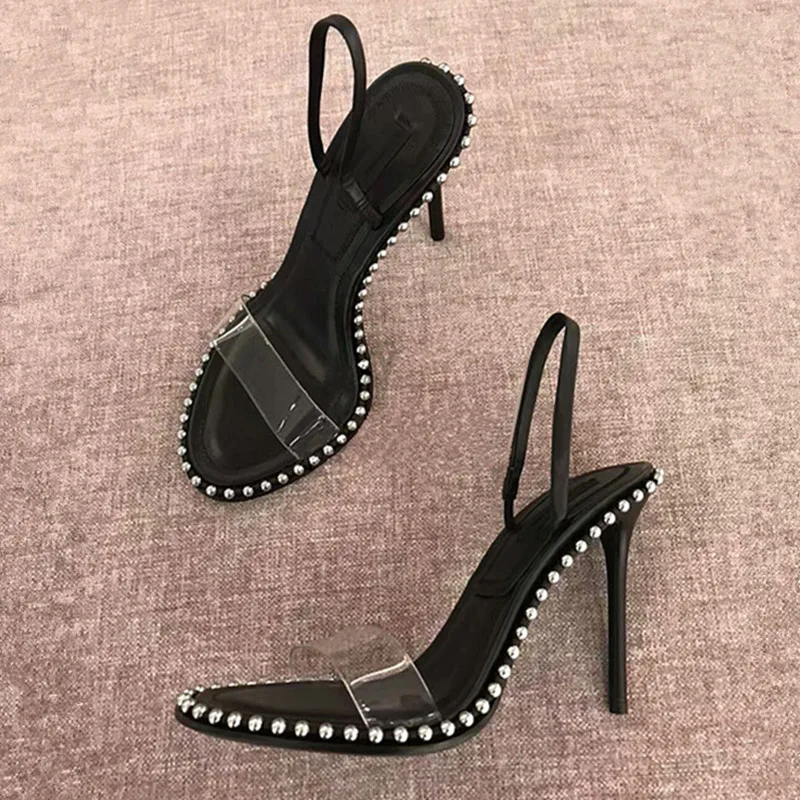 Drop Shipping Women PVC Sandals Black Suede Thin High Heels Ladies Summer Party Pumps Studded Prom Slippers Fashion Sandalias
Drop Shipping Women PVC Sandals Black Suede Thin High Heels Ladies Summer Party Pumps Studded Prom Slippers Fashion Sandalias