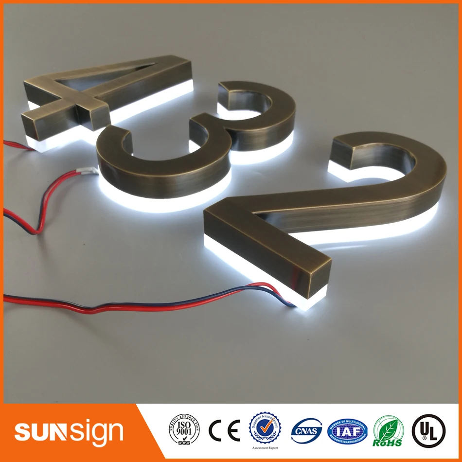 Gold color brushed stainless steel surface warm white LED light LED house numbers sign
Gold color brushed stainless steel surface warm white LED light LED house numbers sign