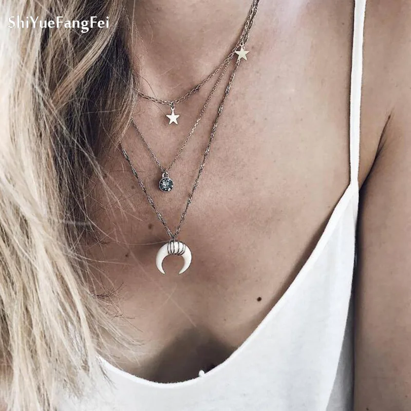 MultiLayer Fashion Jewelry White Color Crystal Horn Necklace Moon Pendant Gold Chain Charming Curved Pendant Necklace
MultiLayer Fashion Jewelry White Color Crystal Horn Necklace Moon Pendant Gold Chain Charming Curved Pendant Necklace