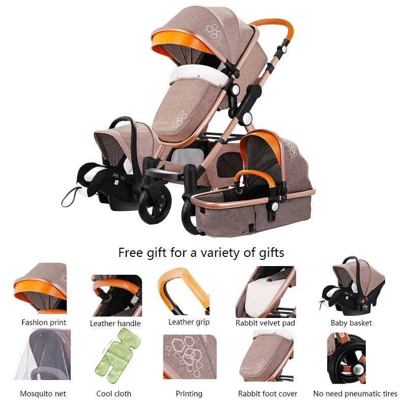 3 in 1 Baby Stroller High Landscape Stroller Folding Carriage Baby cart Newborn Stroller Leather stroller
3 in 1 Baby Stroller High Landscape Stroller Folding Carriage Baby cart Newborn Stroller Leather stroller