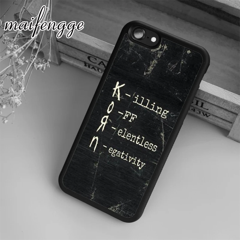 maifengge KORN Rock Band Metal Quote Case For iPhone 6 6S 7 8 Plus X 5 5S SE Case cover for Samsung S5 S6 S7 edge S8 Plus shell
maifengge KORN Rock Band Metal Quote Case For iPhone 6 6S 7 8 Plus X 5 5S SE Case cover for Samsung S5 S6 S7 edge S8 Plus shell