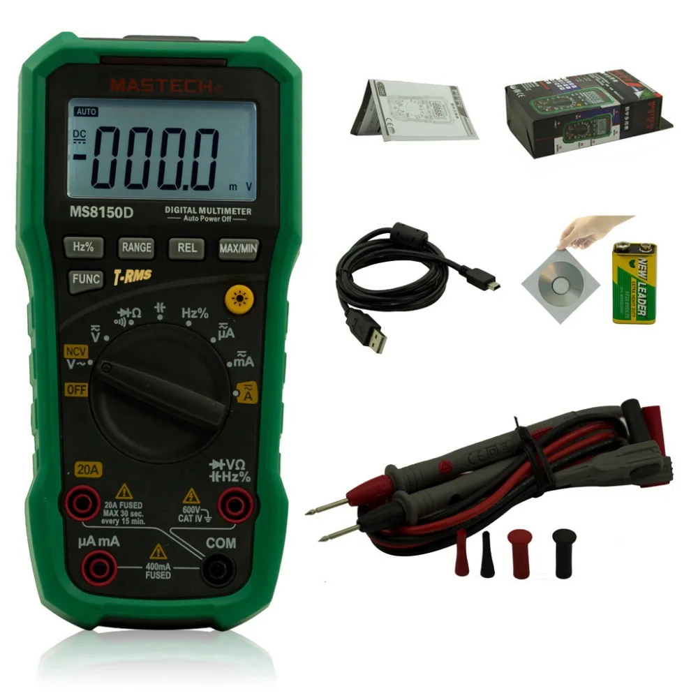 Mastech MS8150D Digital Multimeter Auto Range Ture RMS Handheld Portable Tester Meter Electrical Instrument Diagnostic-tool
Mastech MS8150D Digital Multimeter Auto Range Ture RMS Handheld Portable Tester Meter Electrical Instrument Diagnostic-tool