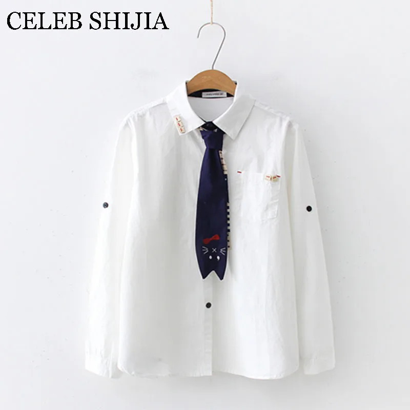 2019 Woman clothing autumn long sleeve Blouse turn-down tie preppy style cotton white color loose sblouses top female
2019 Woman clothing autumn long sleeve Blouse turn-down tie preppy style cotton white color loose sblouses top female
