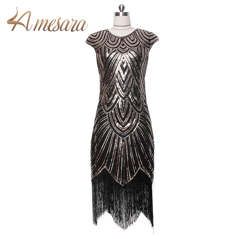 1920 s Vintage Great Gatsby Dress for Women Sequins Flapper O-Neck Long Dresses 59002 Black | Тематическая одежда и