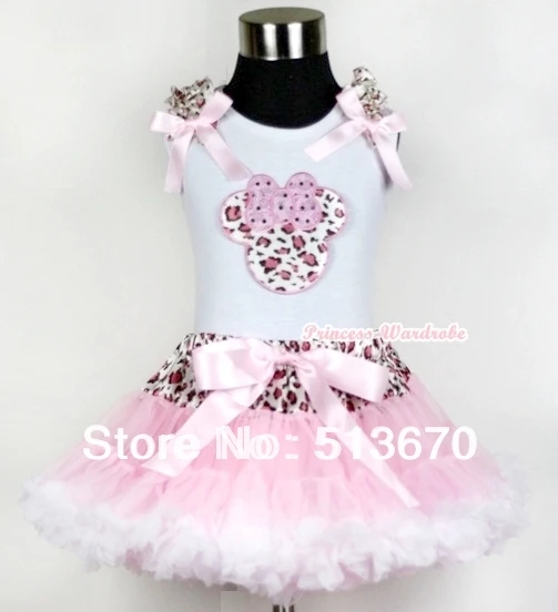 

White Tank Top Pink Leopard Minnie Light Pink Leopard Ruffles Light Pink Bow Leopard Waist Light Pink White Pettiskirt MAMG431