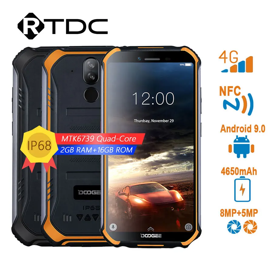

DOOGEE S40 4G Network Rugged Mobile Phone 5.5inch Display 4650mAh MT6739 Quad Core 3GB RAM 32GB ROM Android 9.0 8.0MP IP68/IP69K