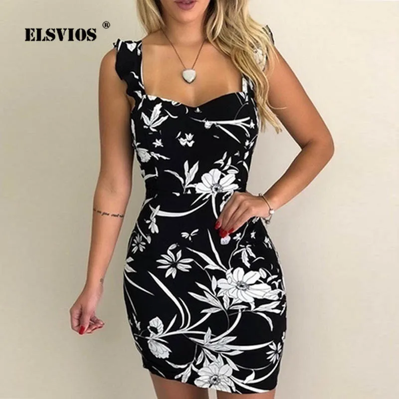 Женское богемное мини-платье ELSVIOS 5XL с цветочным принтом и оборками женское