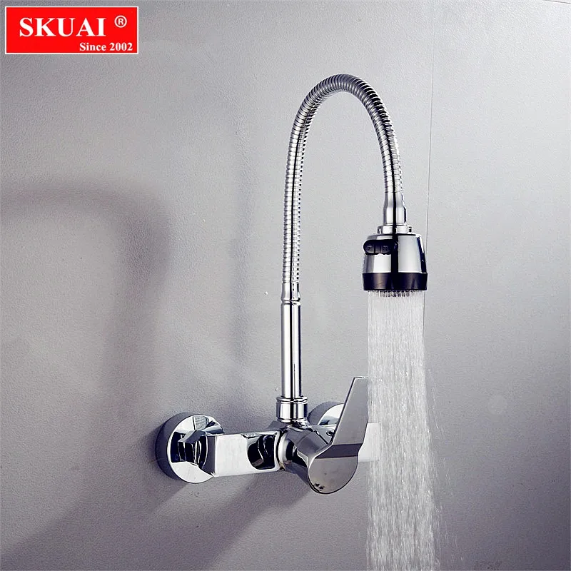 Kitchen faucet universal rotating hot and cold water faucet double hole single wall hanging spring sink faucet SLT109
Kitchen faucet universal rotating hot and cold water faucet double hole single wall hanging spring sink faucet SLT109