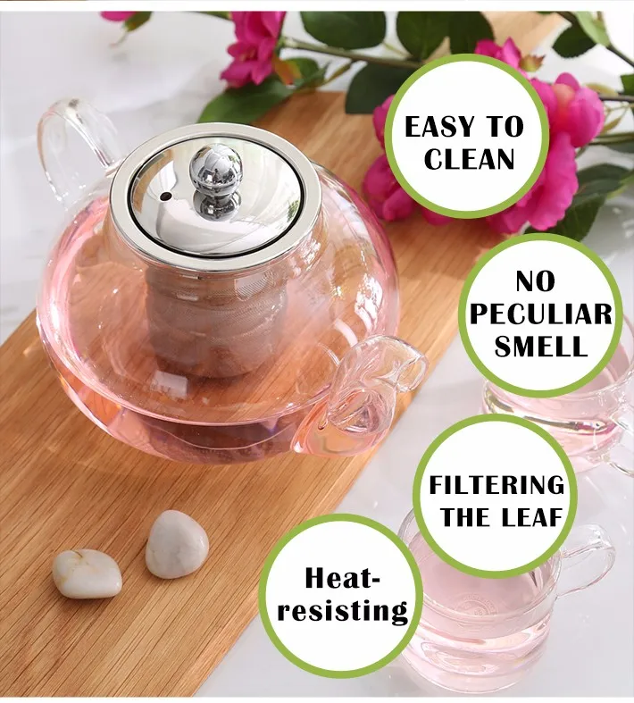 Clear Glass Teapot Stainless Steel Infuser Loose Leaf Tea Kettle Set