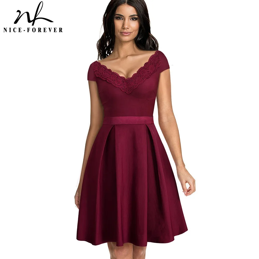 Nice-forever Vintage Elegant Embroidery Lace Patchwork vestidos Sexy Back V A-Line Pinup Business Women Party Flare Dress A077
Nice-forever Vintage Elegant Embroidery Lace Patchwork vestidos Sexy Back V A-Line Pinup Business Women Party Flare Dress A077