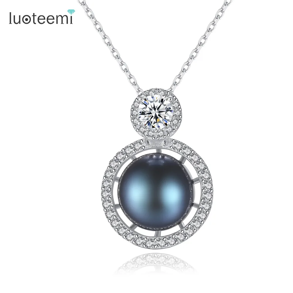 

LUOTEEMI Brand New 925 Sterling Silver Nature Bread Pearl Necklace Pendant For Women Paved CZ Crystal Fine Jewelry Bijoux Gifts