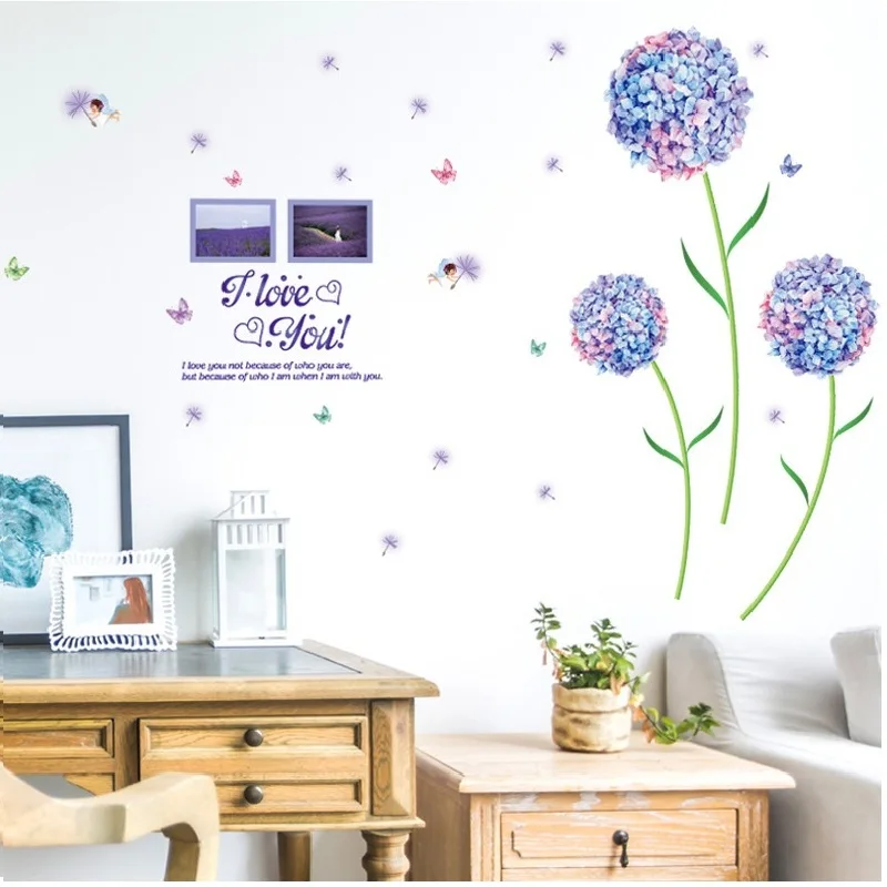 Hydrangea Photo Wall Sticker For Sofa Background Bedroom Pvc Home Decal Decorative Poster Mural Art Window Diy Study Room | Дом и сад