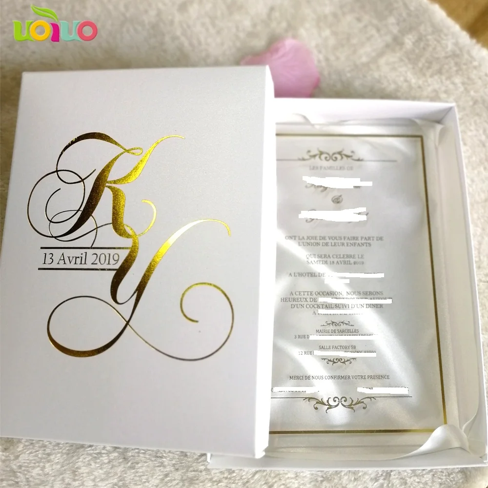 30pcs hot sale custom printing clear acrylic card,wedding invitation card with boxes(logo on the box need extra cost)
30pcs hot sale custom printing clear acrylic card,wedding invitation card with boxes(logo on the box need extra cost)