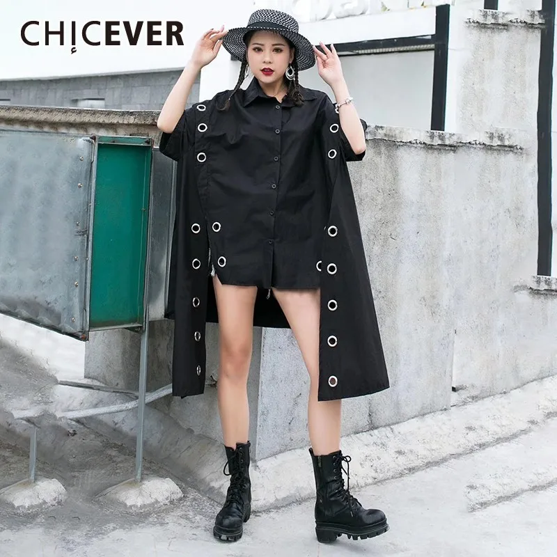 CHICEVER Summer Casual Black Patchwork Ring Sequined Women Shirt Lapel Short Sleeve Button Irregular Hem Female Long Blouse New
CHICEVER Summer Casual Black Patchwork Ring Sequined Women Shirt Lapel Short Sleeve Button Irregular Hem Female Long Blouse New