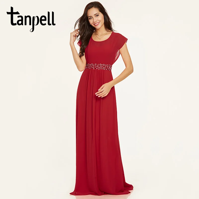 Tanpell scoop neck evening dress red cap sleeves floor length a line gown cheap women beaded sashes prom long evening dresses
Tanpell scoop neck evening dress red cap sleeves floor length a line gown cheap women beaded sashes prom long evening dresses