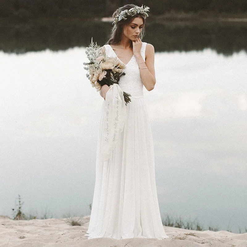 LORIE Beach Wedding Dress V Neck Cap Sleeve A-Line Chiffon Skirt Lace top Open Back Boho Bride Dress Wedding Gown Free Shipping
LORIE Beach Wedding Dress V Neck Cap Sleeve A-Line Chiffon Skirt Lace top Open Back Boho Bride Dress Wedding Gown Free Shipping