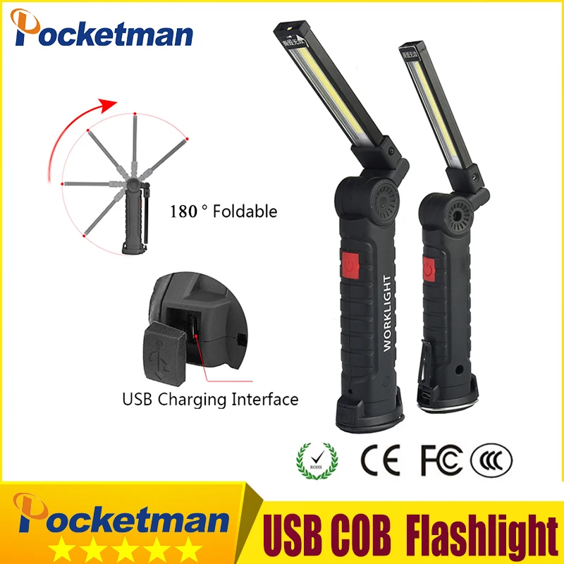 Portable 5 Mode COB Flashlight Torch USB Rechargeable LED Work Light Magnetic COB Lanterna Hanging Tent Lamp Built-in Battery
Portable 5 Mode COB Flashlight Torch USB Rechargeable LED Work Light Magnetic COB Lanterna Hanging Tent Lamp Built-in Battery
