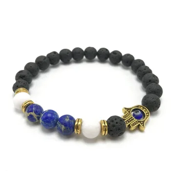 10 pcs 8mm Black Lava Stone with Blue, Red, Turquoise Sea Sediment Onyx Hamsa hand bracelet Women & Mens yoga bracelet
10 pcs 8mm Black Lava Stone with Blue, Red, Turquoise Sea Sediment Onyx Hamsa hand bracelet Women & Mens yoga bracelet