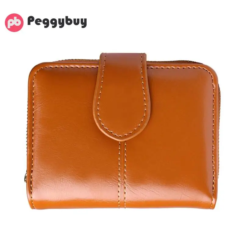 

Portable Retro Women Oil Wax PU Leather Hasp Coins Purse Clutch Short Wallets Fashion Ladies Teen Girls Zipper Small Pouch Packs