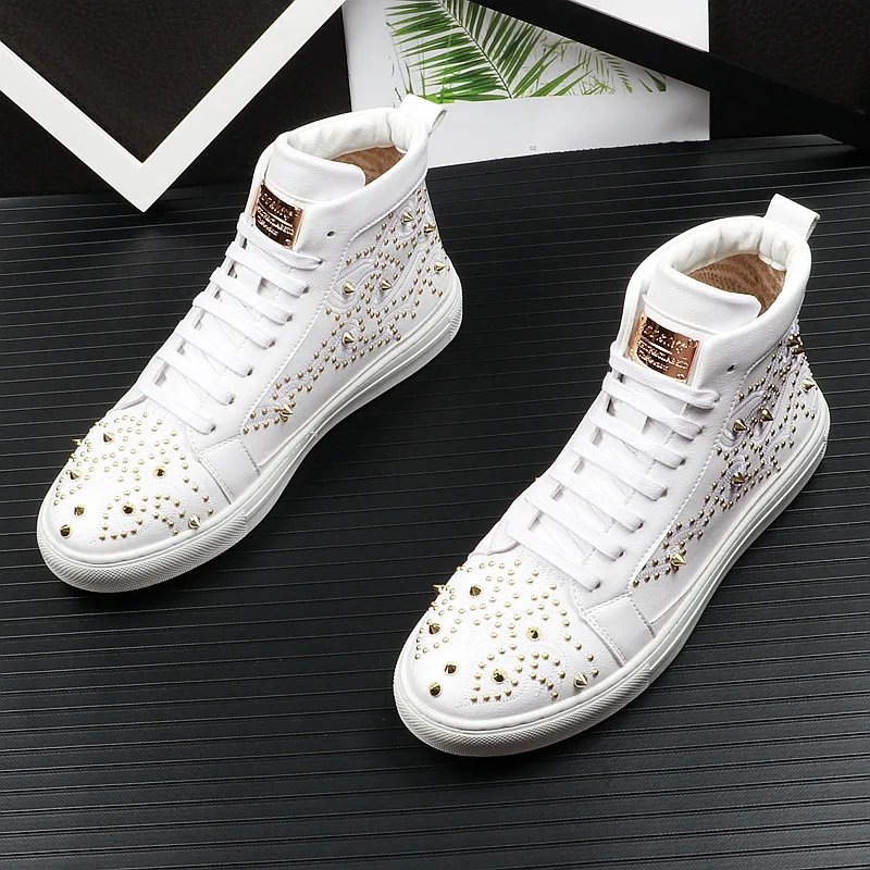 designer Brand Punk Mens High Top Casual Comfort Shoes Man Glitter Studded Rivet Spike Red Leisure Shoes Luxury web celebrity
designer Brand Punk Mens High Top Casual Comfort Shoes Man Glitter Studded Rivet Spike Red Leisure Shoes Luxury web celebrity