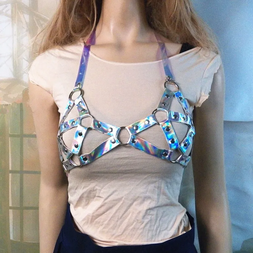 100% Handmade Punk Gothic Chain Metal Holographic Bra Top Harness Straps Hologram Rainbow PVC Vinyl Bondage Waist Belt
100% Handmade Punk Gothic Chain Metal Holographic Bra Top Harness Straps Hologram Rainbow PVC Vinyl Bondage Waist Belt