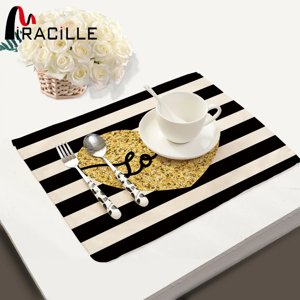 Miracille 2/4/6 pcs Set Cotton Linen Black and White Stripe Gold Pattern Dining Table Placemats Coaster Bowl Pad Table Cloth
Miracille 2/4/6 pcs Set Cotton Linen Black and White Stripe Gold Pattern Dining Table Placemats Coaster Bowl Pad Table Cloth