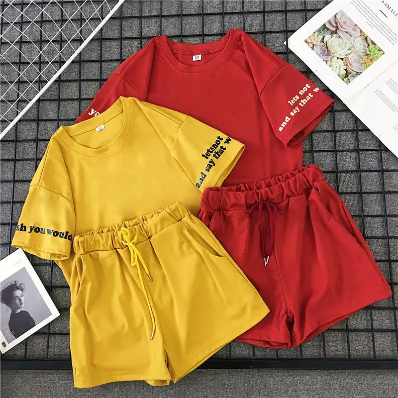 2 Piece Set Women Tracksuits Letter Print Short Sleeve Shirts Drawstring Shorts Sportswear 2019 Summer Loose Sport Set Female
2 Piece Set Women Tracksuits Letter Print Short Sleeve Shirts Drawstring Shorts Sportswear 2019 Summer Loose Sport Set Female