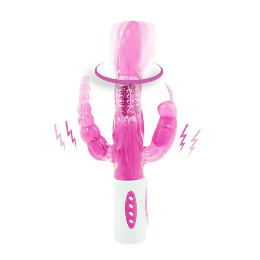 12 Modes Vibration 4 Function 360 Rotation Double Penetrations Rabbit Anal Vibrator for Men and Woman