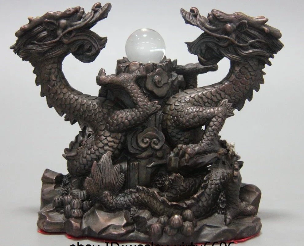 China Palace Bronze Copper Fengshui Carved Two Dragon Play Bead Statue Sculpture
China Palace Bronze Copper Fengshui Carved Two Dragon Play Bead Statue Sculpture