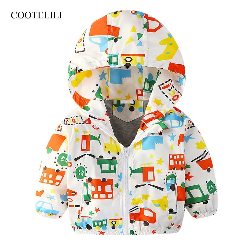 

COOTELILI 80-130cm Fashion Car Printing Boys Windbreaker Children Clothes Hooded Spring Jacket For Boys Coat Children Clothes