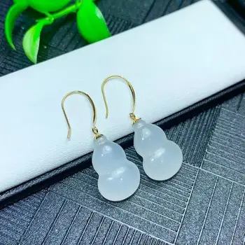 

SHILOVEM 18k yellow gold real Natural white Jasper drop earrings classic fine Jewelry women wedding gift new myme10.510.522hby