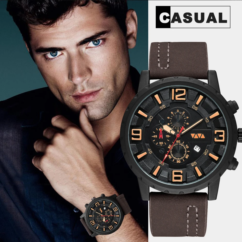 VAVA 2019 High Quality Sport Watch for Men Leather Quartz Wristwatch Top Luxury Brand 3 Eyes Waterproof Erkek Kol Saati Gift Man
VAVA 2019 High Quality Sport Watch for Men Leather Quartz Wristwatch Top Luxury Brand 3 Eyes Waterproof Erkek Kol Saati Gift Man