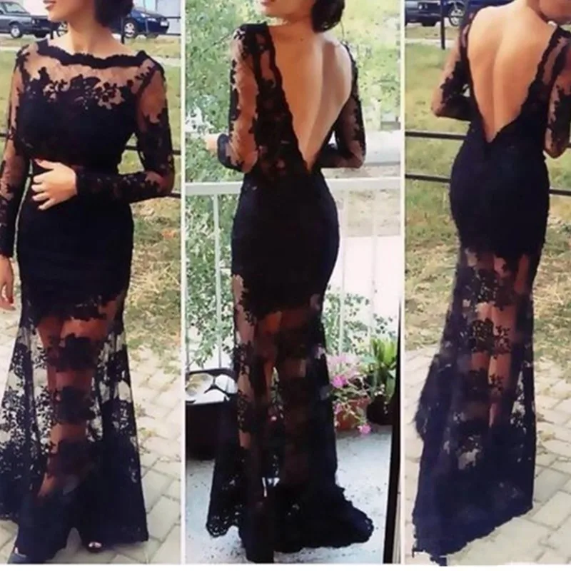 Black Backless Lace Mermaid Party Gowns 2019 Long Sleeves Appliqued Evening Dresses Long Prom Dress vestido longo festa
Black Backless Lace Mermaid Party Gowns 2019 Long Sleeves Appliqued Evening Dresses Long Prom Dress vestido longo festa