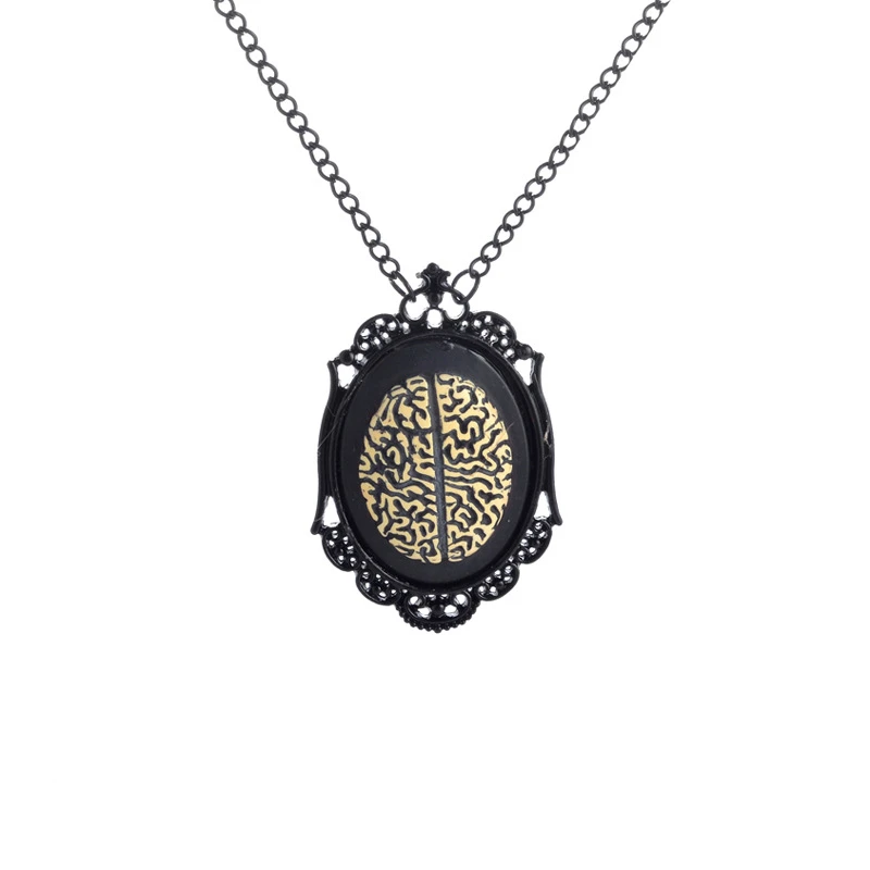 DoreenBeads Fashion Steampunk Necklace Metal Link Chain Black Setting Antique Bronze Brain Pattern Pendant Punk Series 1 Piece | Украшения