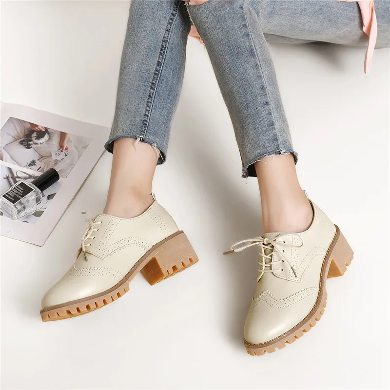 Women Oxfords Shoes Handmade Lace-up Round Toe Thick Heel Leisure Comfortable and Soft Office Lady Shoes 2019
Women Oxfords Shoes Handmade Lace-up Round Toe Thick Heel Leisure Comfortable and Soft Office Lady Shoes 2019