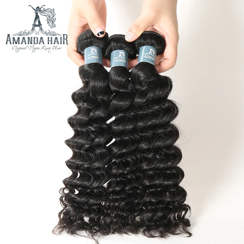 Фото Amanda 4 Bundles Peruvian Deep Wave Hair 100% Human Virgin Curly 10-28 Inhes Machine Double Weft | Шиньоны и парики