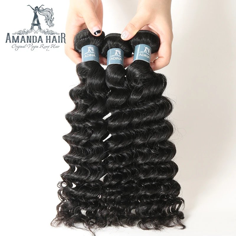 Amanda 4 Bundles Peruvian Deep Wave Hair 100% Human Virgin Curly 10-28 Inhes Machine Double Weft | Шиньоны и парики