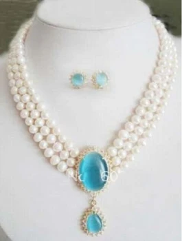 Free shopping! 3Row White Pearl Sky-Blue Opal Pendant Necklace Earring
Free shopping! 3Row White Pearl Sky-Blue Opal Pendant Necklace Earring