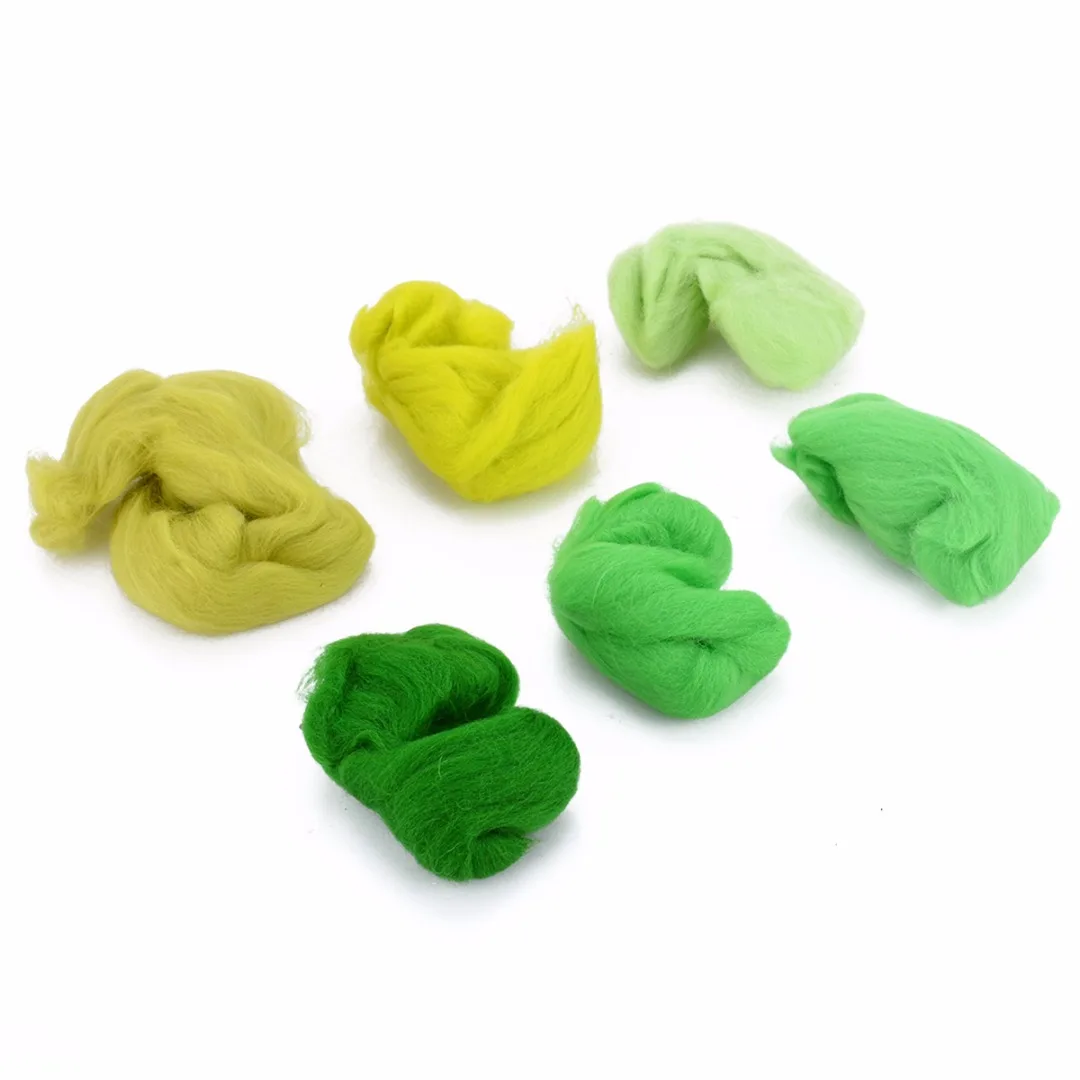 60g Soft Wool Fiber Merino Woodland Green Shades Dyed Wool Tops Roving For Needle Felting DIY Needlework Sewing Projects