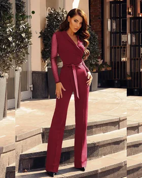 Sexy Mesh Patchwork Jumpsuit Ladies V-neck High Waist Long Sleeve Blazer Overalls Romper Womens Jumpsuit with Belt 2019 Summer
Sexy Mesh Patchwork Jumpsuit Ladies V-neck High Waist Long Sleeve Blazer Overalls Romper Womens Jumpsuit with Belt 2019 Summer